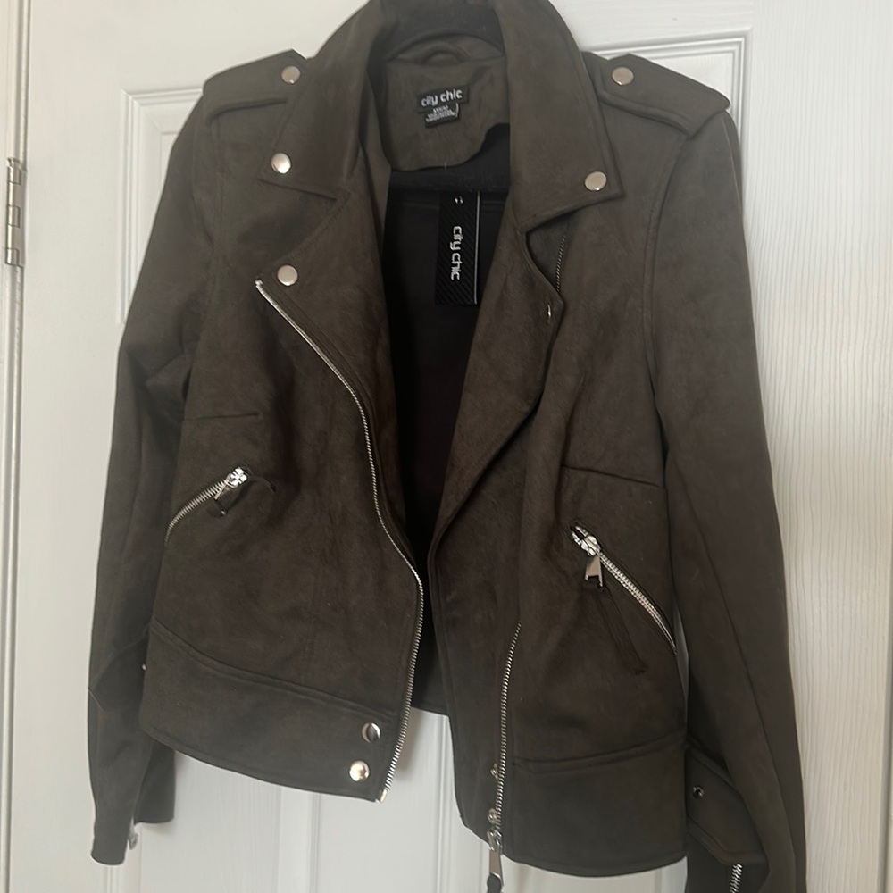 City chic army green “thyme” faux suede jacket